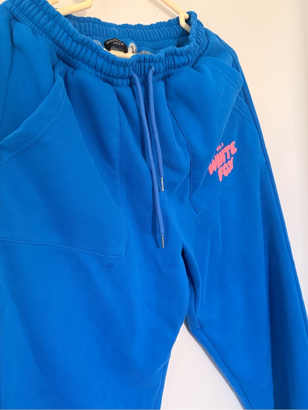 White Fox Boutique Blue Jogger Sweatpants with Pink Logo - Picture 2 of 4